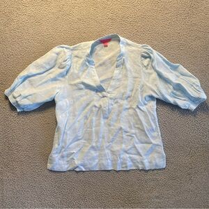 Lilly Pulitzer Mialeigh Elbow Sleeve Linen Blouse  Blue Peri Womens Size 12